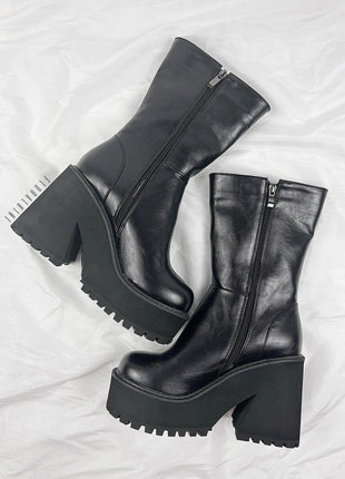 Black Chunky Platform Ankle Sock Boots