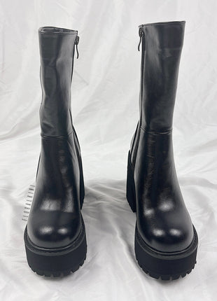 Black Chunky Platform Ankle Sock Boots