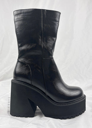 Black Chunky Platform Ankle Sock Boots