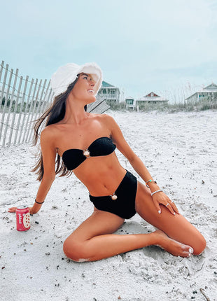 Bandeau Crinkle High Waisted Bikini Set With Gold Shell Detail