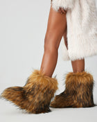 Black Furry Faux Fur Mid Calf Bootie - Brown