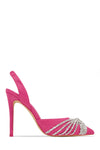 Holographic Crossover Diamante Pointed Toe Slingback Stiletto Pumps - Hot Pink