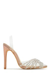 Holographic Clear Crossover Diamante Pointed Toe Perspex Slingback Stiletto Heels - Nude