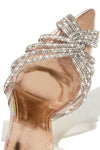 Holographic Clear Crossover Diamante Pointed Toe Perspex Slingback Stiletto Heels - Nude
