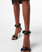 Faux Leather 'Bubble' Straps Pointed Toe Stiletto Heels - Black