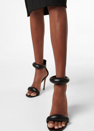 Faux Leather 'Bubble' Straps Pointed Toe Stiletto Heels - Black