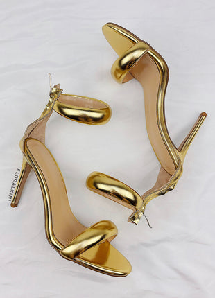 Faux Leather 'Bubble' Straps Pointed Toe Stiletto Heels - Gold