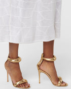 Faux Leather 'Bubble' Straps Pointed Toe Stiletto Heels - Gold