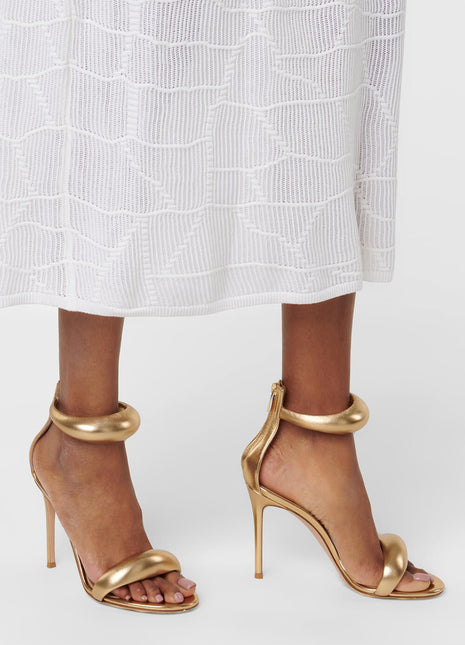 Faux Leather 'Bubble' Straps Pointed Toe Stiletto Heels - Gold