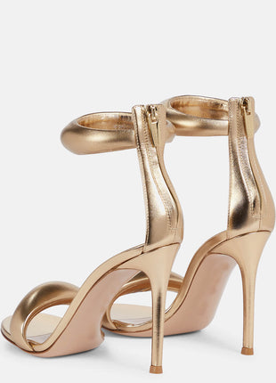 Faux Leather 'Bubble' Straps Pointed Toe Stiletto Heels - Gold