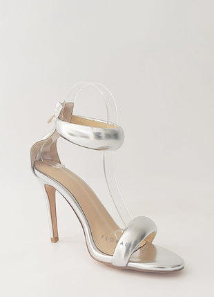 Faux Leather 'Bubble' Straps Pointed Toe Stiletto Heels - Silver