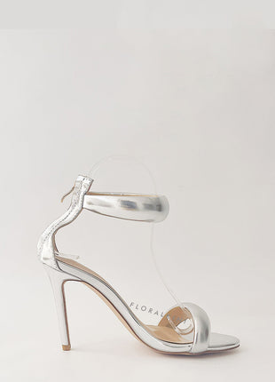 Faux Leather 'Bubble' Straps Pointed Toe Stiletto Heels - Silver