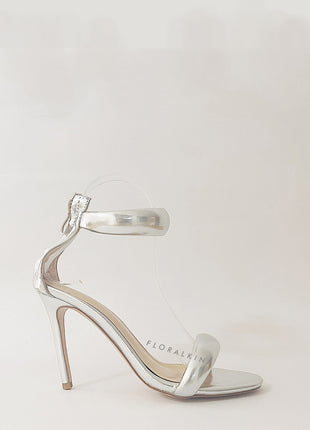 Faux Leather 'Bubble' Straps Pointed Toe Stiletto Heels - Silver