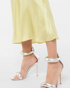 Faux Leather 'Bubble' Straps Pointed Toe Stiletto Heels - Silver