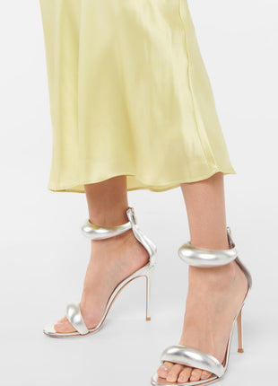 Faux Leather 'Bubble' Straps Pointed Toe Stiletto Heels - Silver