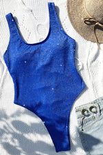 Blue Shimmer Lace Up Back One-Piece Swimsuit