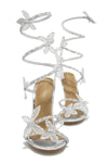 Crystal-Embellished Butterfly Snake Ankle Wrap Stiletto Sandals
