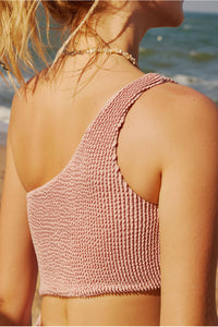Crinkle Cut-Out One Shoulder One Piece Swimsuit - Peachpuff