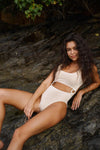 White Crinkle Cut-Out One Piece Swimsuit