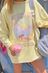 Go Surf Girl Oversized Pullover Drawstring Hoodie With Striped Cuffs - Pink/Lightgreen/Lemonchiffon
