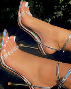 Metallic Clear Diamante Pointed Toe High Stiletto Heels - Silver