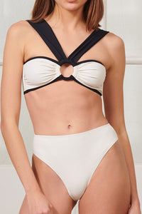 Black White O-Ring Front Halter High-Cut Bikini Set