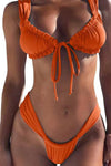 Ruched Tie Front Bikini Set - Rust
