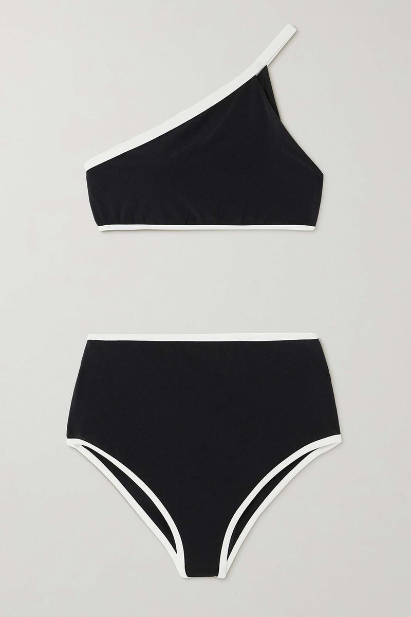 Asymmetric Two-Tone High Waisted Bikini Set