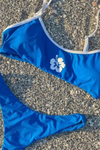 Flower Printed Scoop Neck High-Cut Bikini Set - Blue