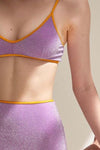 Glitter Color Block High Waisted Bikini Set - Lilac
