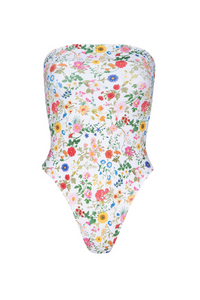 Floral Strapless High Cut One Piece Swimsuit