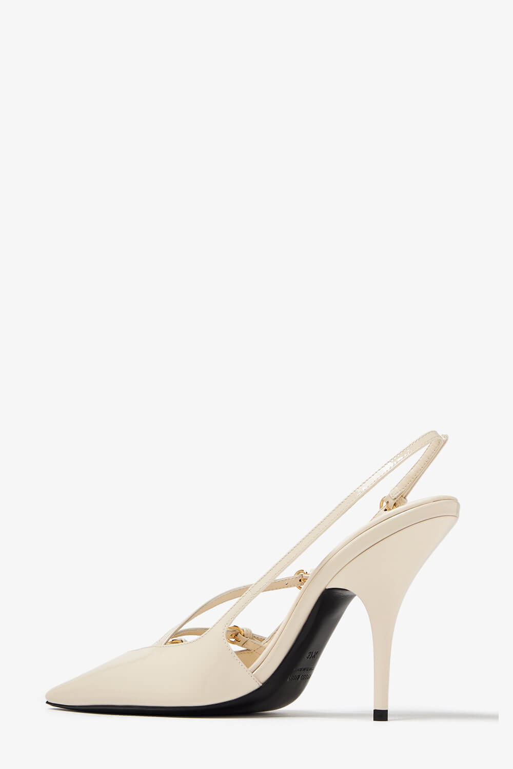 Buckle Patent Pointed Toe Sling Back Court Shoes - Nude