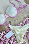 Contrast Trim Ruched Underwire Bralette High Leg Scrunch Back Bikini Set - Lilac