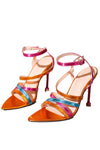 Metallic Strappy Pointed Toe Stiletto Heels - Multicolor