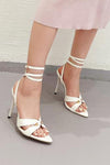 Patent Lace Up Pointed Toe Stiletto Heels - White