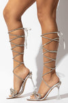 Lace Up Diamante Bow Square Toe Clear Perspex Heel