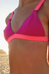 Color Block Triangle Bikini Set - Fuchsia & Neon Pink
