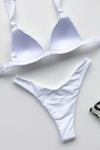 Knotted Triangle Halterneck Ruched Underwire High-Cut Bikini Set - White
