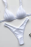 Knotted Triangle Halterneck Ruched Underwire High-Cut Bikini Set - White