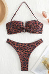 U Wire Bandeau Halter High-Leg Bikini Set - Leopard Print