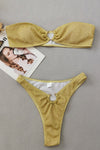 Gold Shimmer Bandeau Bikini Set With Ring Details