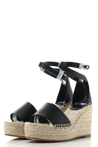 Espadrille Wide Fit Open Toe Platform Wedge Sandals - Black