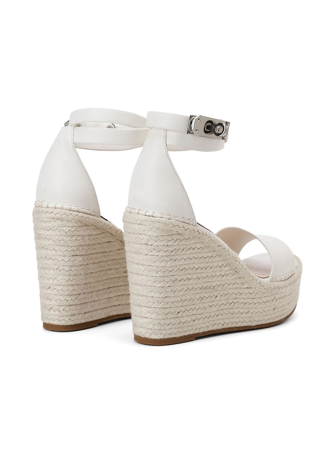Espadrille Wide Fit Open Toe Platform Wedge Sandals - White