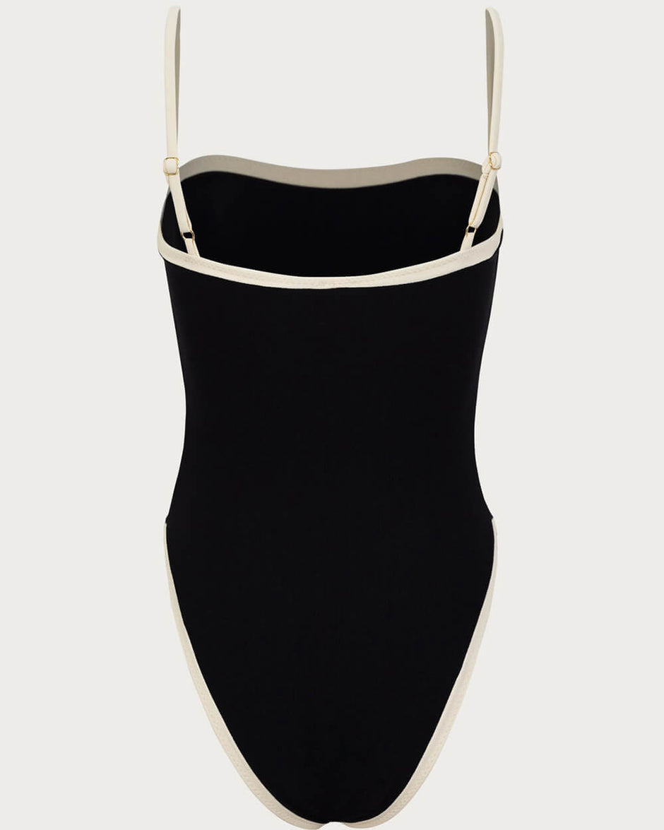 Colorblock Contrast Trim High Rise One Piece Swimsuit - Cream