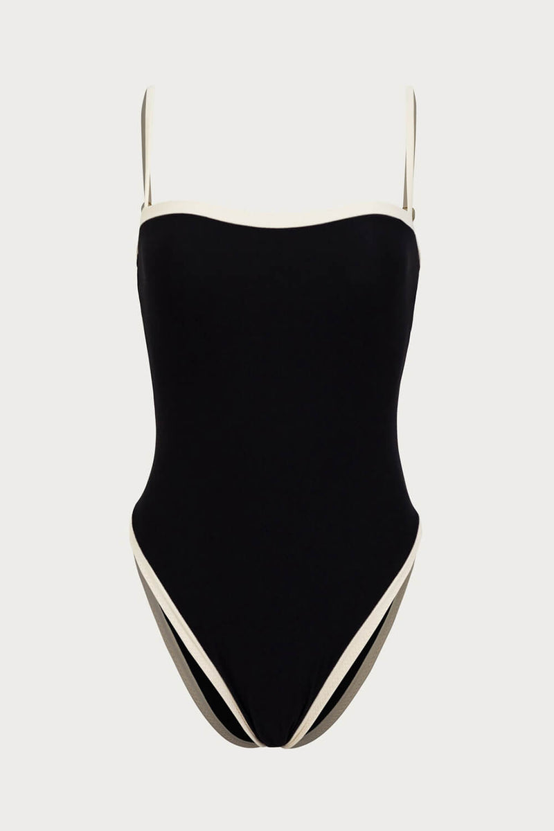 High Rise Trim Colorblock Contrast Trim High Rise One Piece Swimsuit - Black – FloralKini