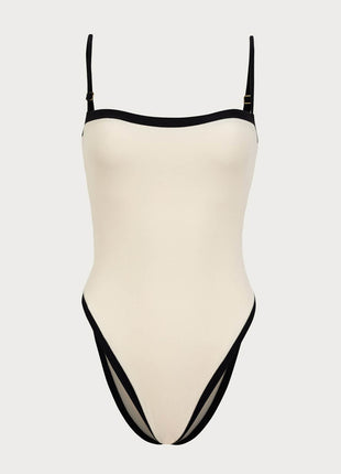 High Rise Trim Colorblock Contrast Trim High Rise One Piece Swimsuit - Cream – FloralKini