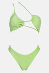 Shimmer Asymmetrical Strap Bandeau Bikini Set - Avocado