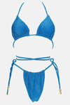 Shimmer Halterneck Triangle Wrap Tie Side Bikini Set - Blue