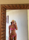 Strawberry Underwire Balconette Tie Up Bikini Set - Hot Pink