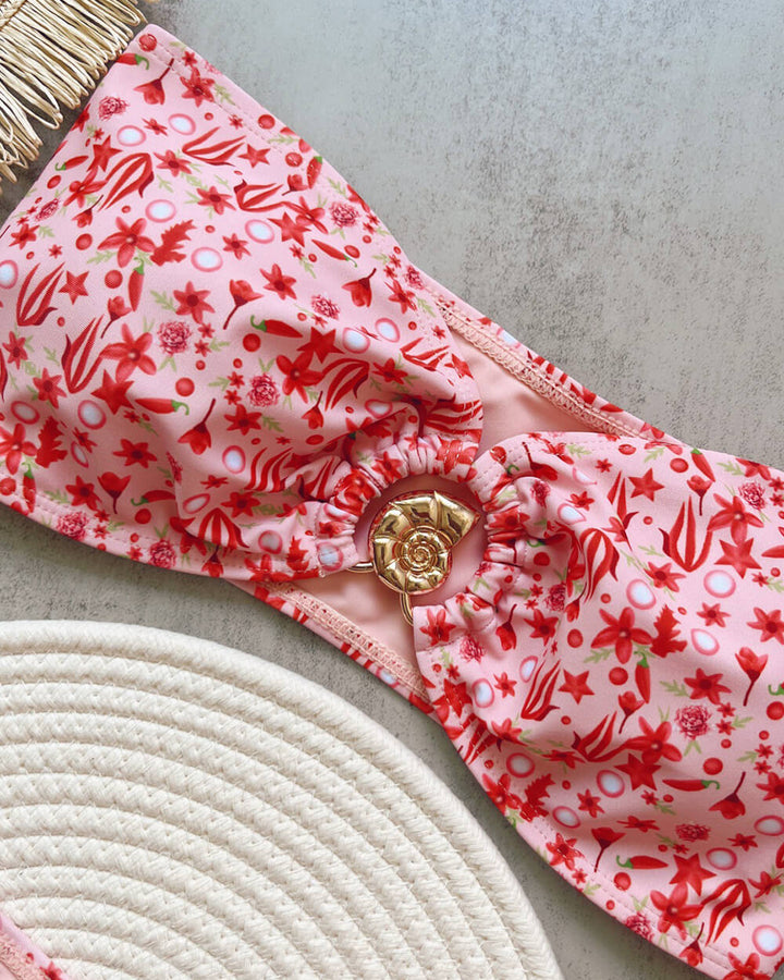 Crystal-Embellished Bandeau High Rise Bikini Set